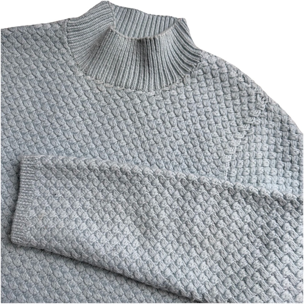 Talbots Mock Neck Pullover Sweater Knit Textured Cozy Blue 100% Wool Size Small
